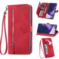 thumbnail image 1 of SaniMore Case for Samsung Galaxy S22 Ultra 6.8" 2022, PU Leather Zipper Wallet Detachable Lanyard Retro Embossed Flower Crad Slots Flip Kickstand Full Body Protective Drop-proof Case, Red, 1 of 9
