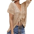thumbnail image 3 of Summer Women's Crochet Beach Cover Up Lace-Up Drawstring Poncho Top Beachwear Swimsuit Bikini Dress-Up, 3 of 5