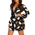 thumbnail image 2 of Yuyamidu Halloween Dresses for Women Pumpkin V-Neck Elastic Waist Dress Casual Long Sleeve A-line Dress Size S Ghost Flowy Swing Dresses Soft Fall Homecoming Dresses, 2 of 7