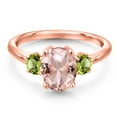 thumbnail image 3 of Gem Stone King 18K Rose Gold Plated Silver Peach Nano Morganite and Green Peridot Engagement Ring for Women | 2.60 Cttw | Oval 9X7MM | Gemstone October Birthstone | Size 9, 3 of 6