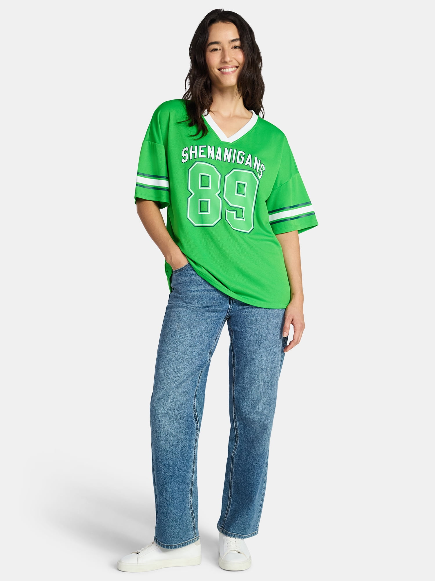 Saint Patrick's Day Women's Shenanigans Jersey with Short Sleeves from Holiday Time, Sizes XXS-XXL