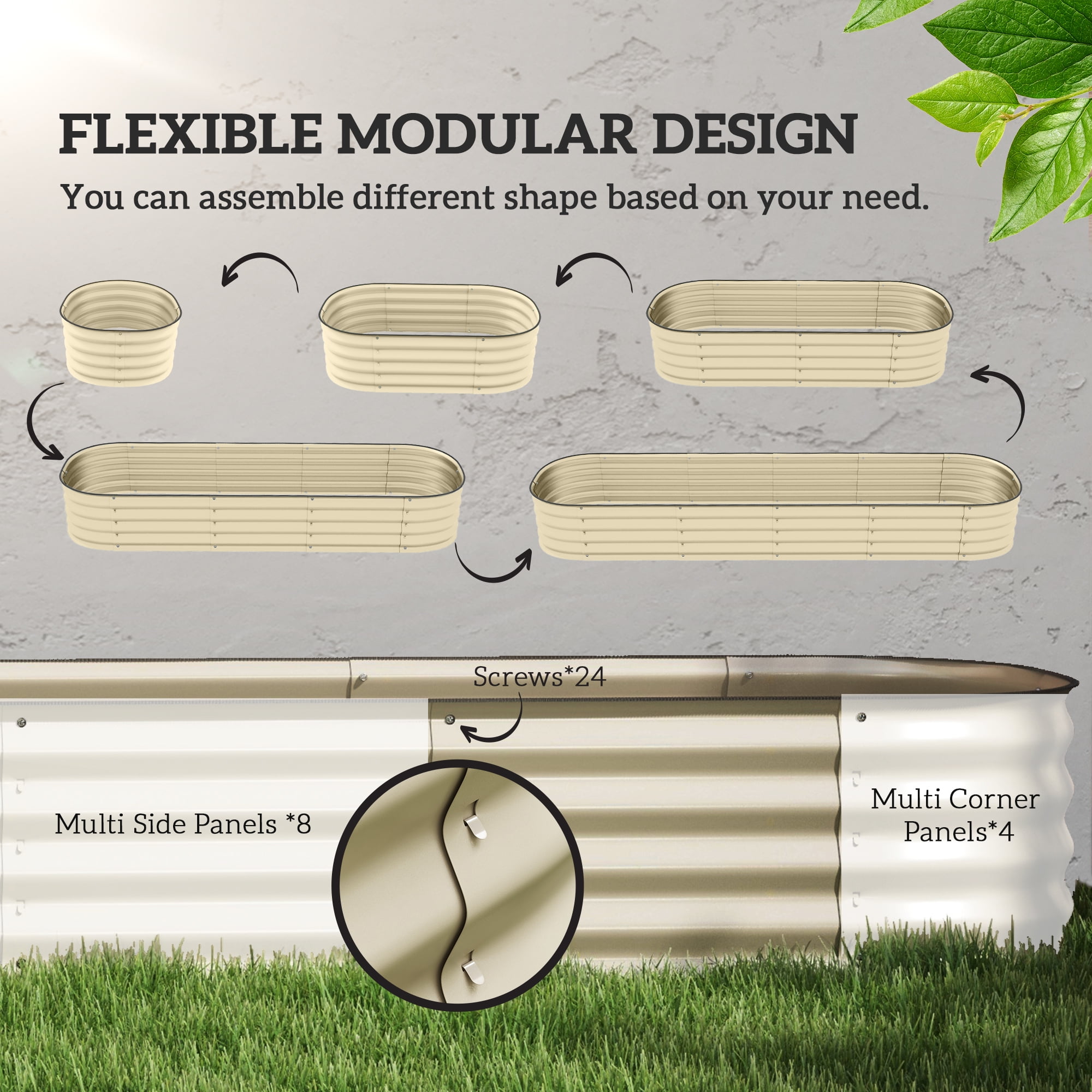 Outsunny Galvanized Raised Garden Bed Kit, Metal Planter Box with Safety Edging, 94.5" x 24.5" x 11.75", Cream