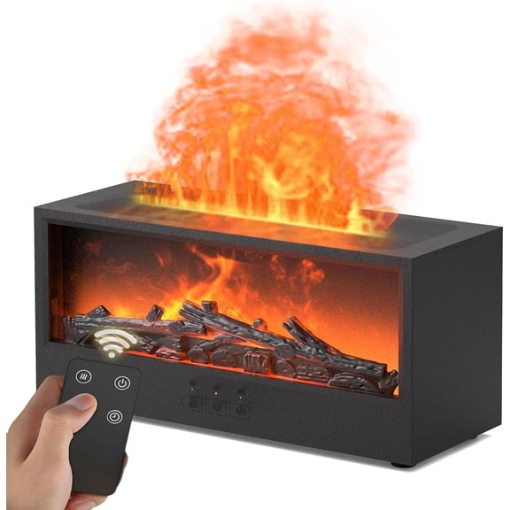 Fireplace Flame Diffuser Air Humidifier, Essential Oil Diffuser with 7 Colors Light & Timer, Auto-Off Ultrasonic Cool Mist Aroma Humidifier for Home, Bedroom, Office, Yoga(Black)