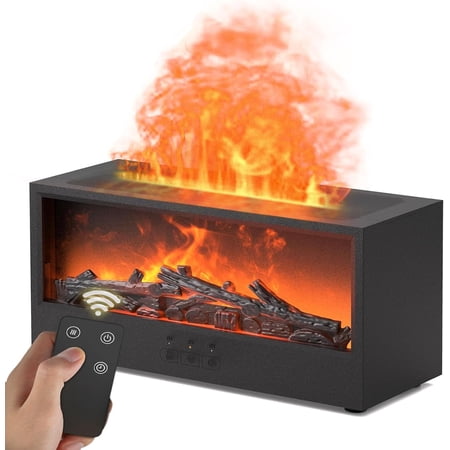 Fireplace Flame Diffuser Air Humidifier Essential Oil Diffuser with 7 Colors Light & Timer Auto-Off Ultrasonic Cool Mist Aroma Humidifier for Home Bedroom Office Yoga(Black)