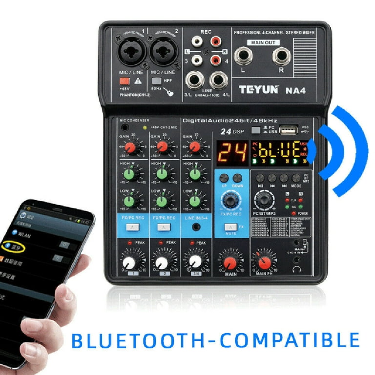 4-Channel Mini Audio Mixer BT USB DJ Sound Mixing Console