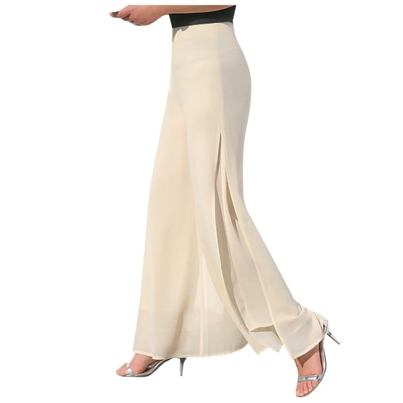 Womens Pants Lightweight Chiffon High Elastic Waist Flowing Trousers Flared Straight Leg Wedding Culottes Daily-Wear
