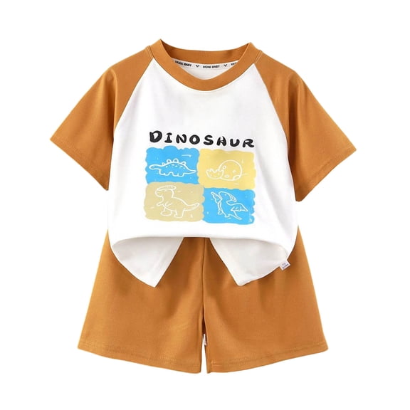 Akiihool Short Sets Toddler Boy 2 Piece Outfits Vacation Toddler Baby Boy Clothes Short Sleeve Top Shorts Cute Summer Outfit Set (Yellow,4-5 Years)