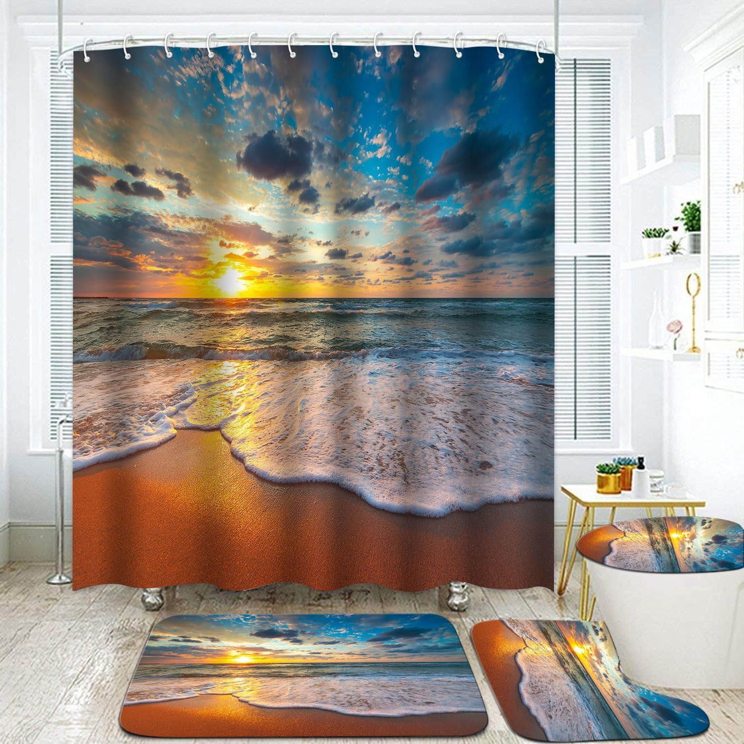 4 Pcs Colorful Gaming Shower Curtain Set for Boys Bathroom Decor Watercolor Gamepad Controller Bath Curtain with Anti-Slip Mat Kids Graffiti Game Shower 70.8x70.8in