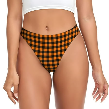 Thongs for Women plaid halloween elements No Show Seamless Womens Thongs Underwear  Stretch G String Thongs  Soft Breathable Thong Bikini Panties Briefs