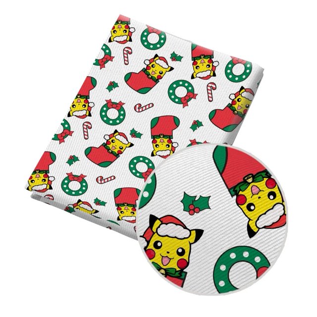 Tela de sarga estampada con patrón de Pokemon de dibujos animados de Pikachu japonés navideño para telas acolchadas de retazos