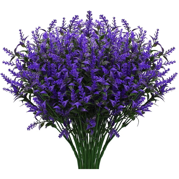 ZOELNIC 6PCS Artificial Lavender Flower Outdoor Indoor UV Resistant Fake Faux Flowers No Fade Plastic Greenery for Garden Porch Window Box Home Decorating
