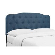 Home Design Carmel Upholstered King Panel Bed Frame with Curved Tufted Headboard and Padded Seat, Blue, Easy assembly