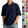 thumbnail image 2 of Men's Short Sleeve Polo Shirt with Chest Pocket, Relaxed Fit Breathable Business Casual Golf Tee for Men Navy L, 2 of 10