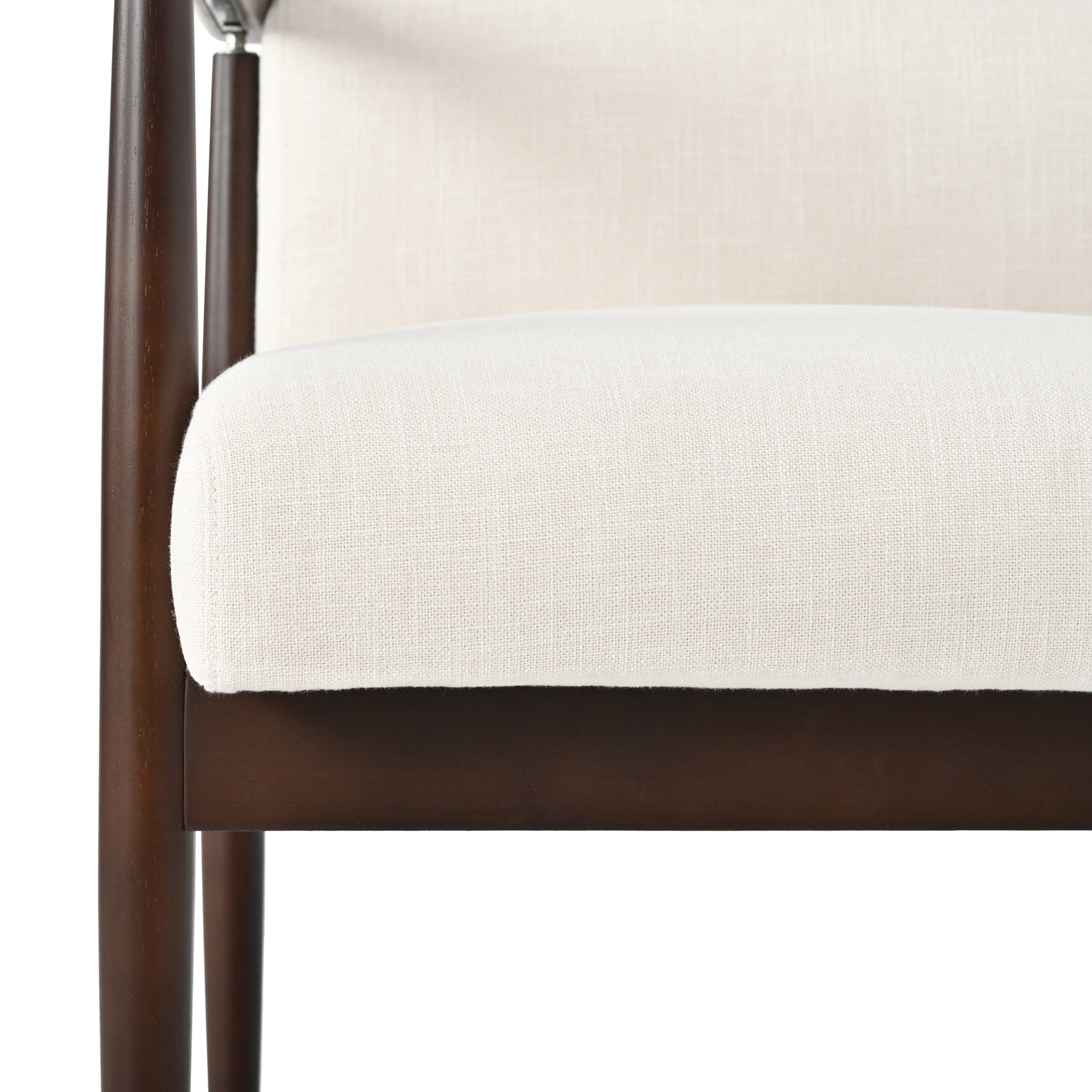 Christopher Knight Home Mid-Century Modern Upholstered Dining Armchairs, Wood Frame, Beige+Walnut, Set of 2