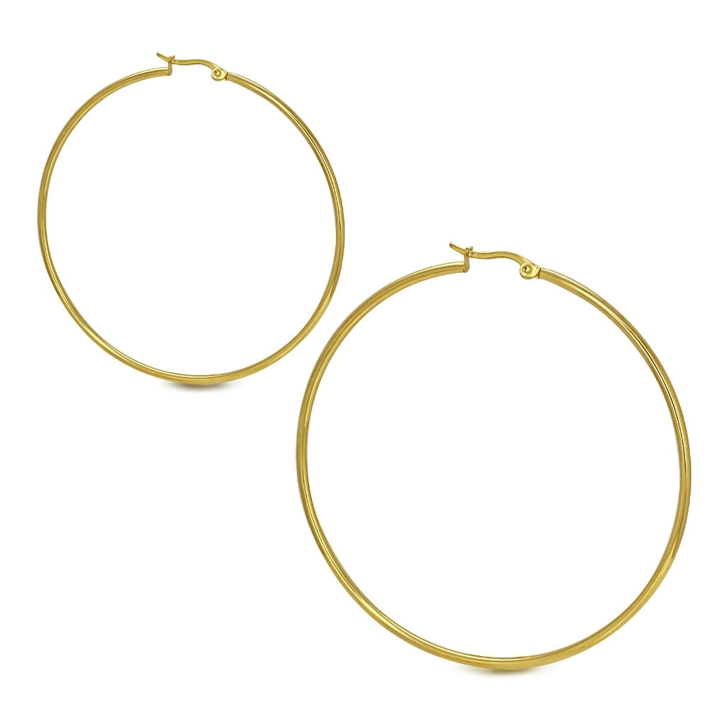 Stainless Steel Yellow Gold-Tone Hoop Earrings, 2.50'