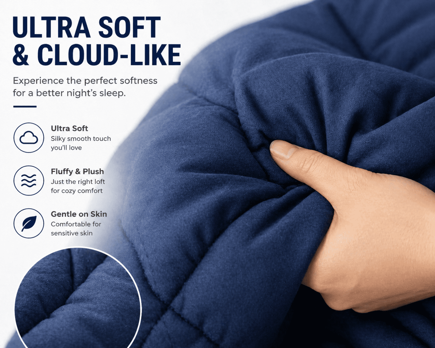 Evolive All Season Pre Washed Soft Microfiber White Goose Down Alternative Comforter with Box Stitching (Navy, King)