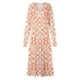 thumbnail image 4 of Cavosen Long Dresses for Women Long Sleeve Orange Maxi Dress High Waist V-Neck Calf Length Long Dress Floral Print Casual Trendy Dress Party Vacation Fall Winter Clothes M, 4 of 5