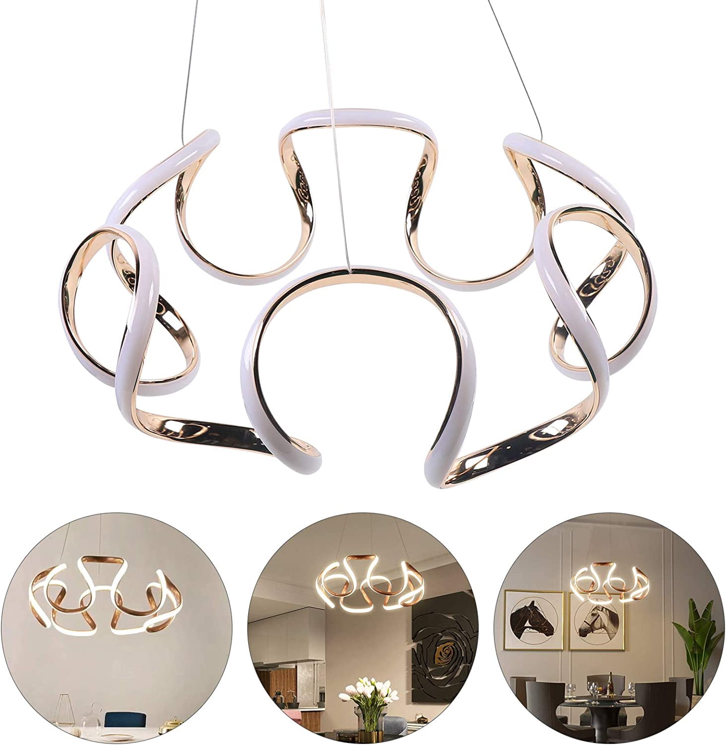 MONIPA LED Ceiling Light Fixture Modern Champagne Gold Pendant Light Stepless Dimming with Remote Control for Living Room Dining Kitchen Bar Table Lamp