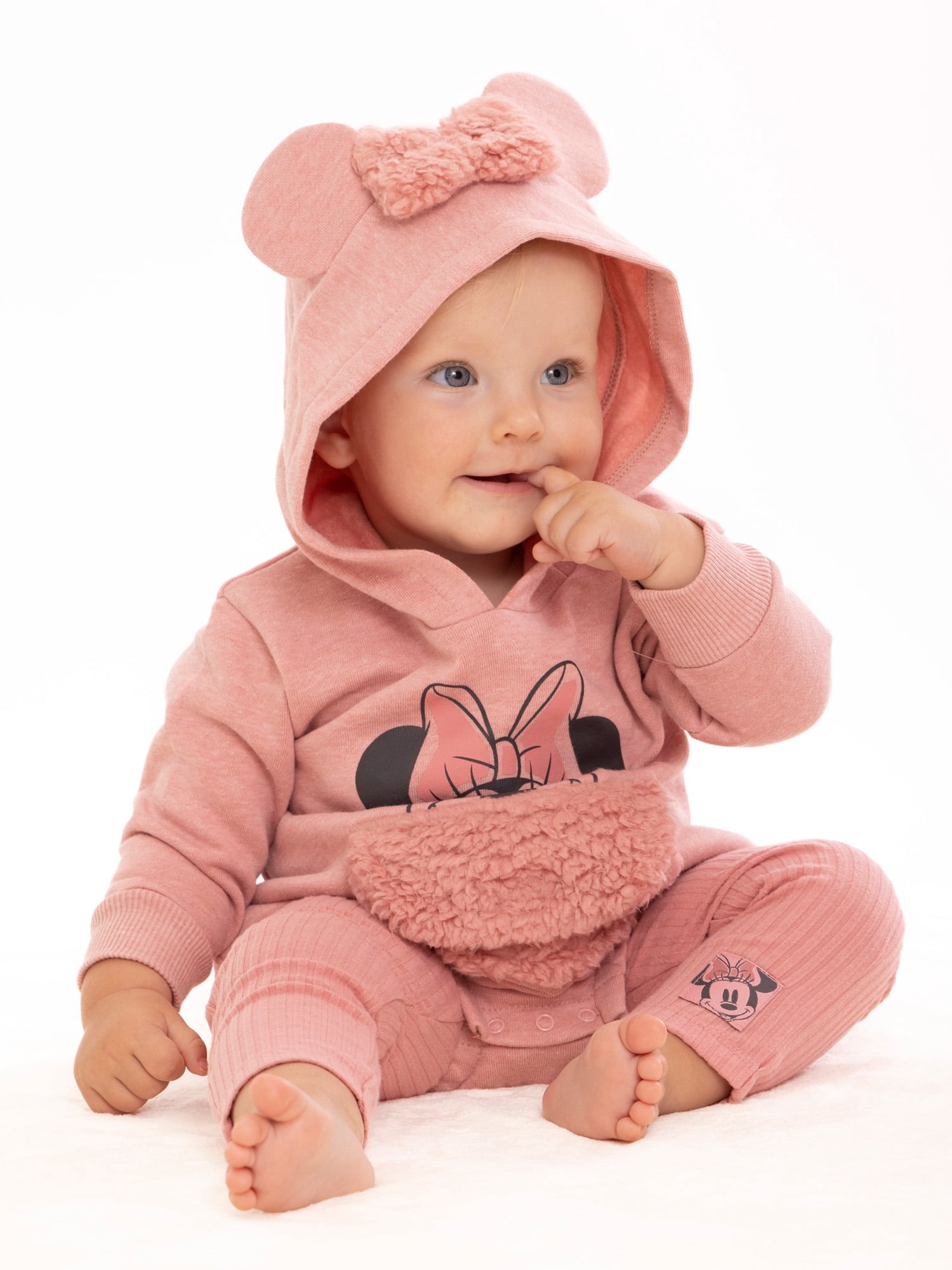 Disney Minnie Mouse Newborn Baby Girls Hooded Bodysuit and Pants, 2-Piece Outfit Set, Sizes 0/3 Months - 24 Months