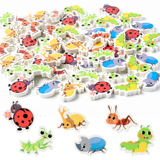 Borrador ANGOLIO Mini para niños con insectos, 60 unidades, para la vuelta al cole