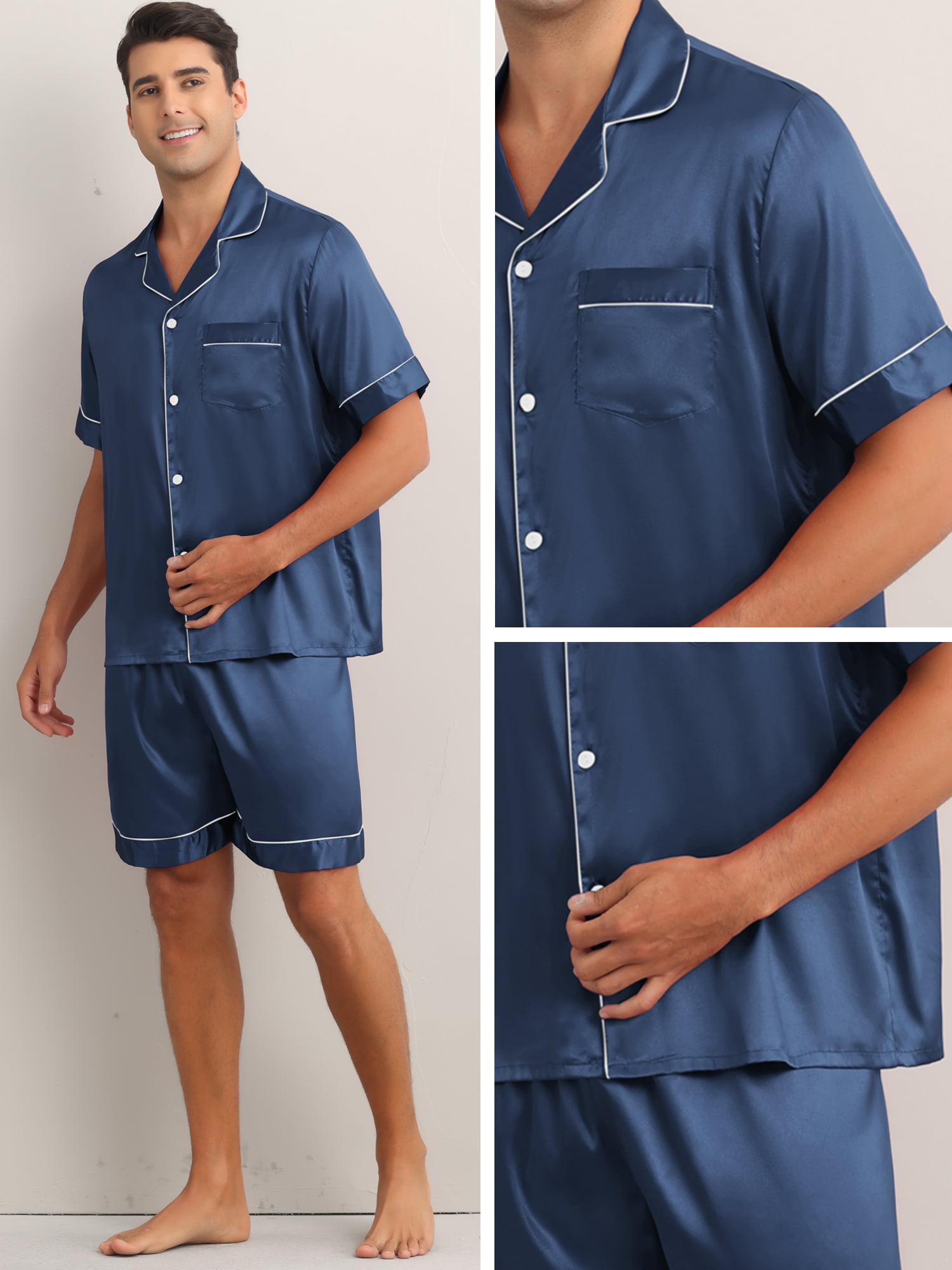 DARING DIVA Men's 2-Piece Short Sleeve Sleepwear Loungewear Pajama S Blue