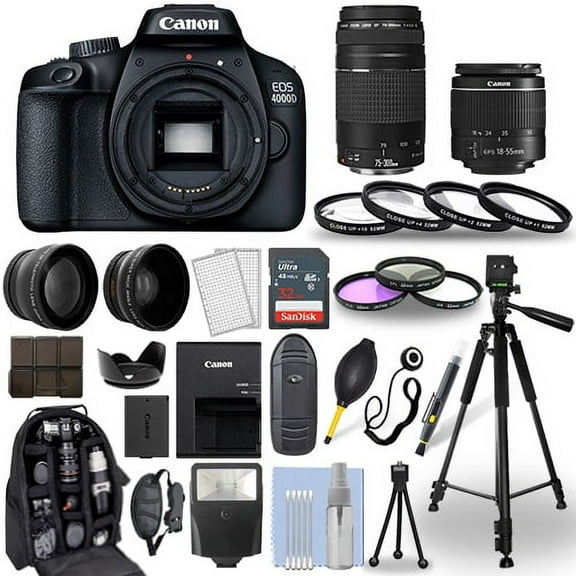 Canon EOS 4000D / Rebel T100 DSLR Camera   18-55mm   75-300mm   30 Piece Bundle - International Version