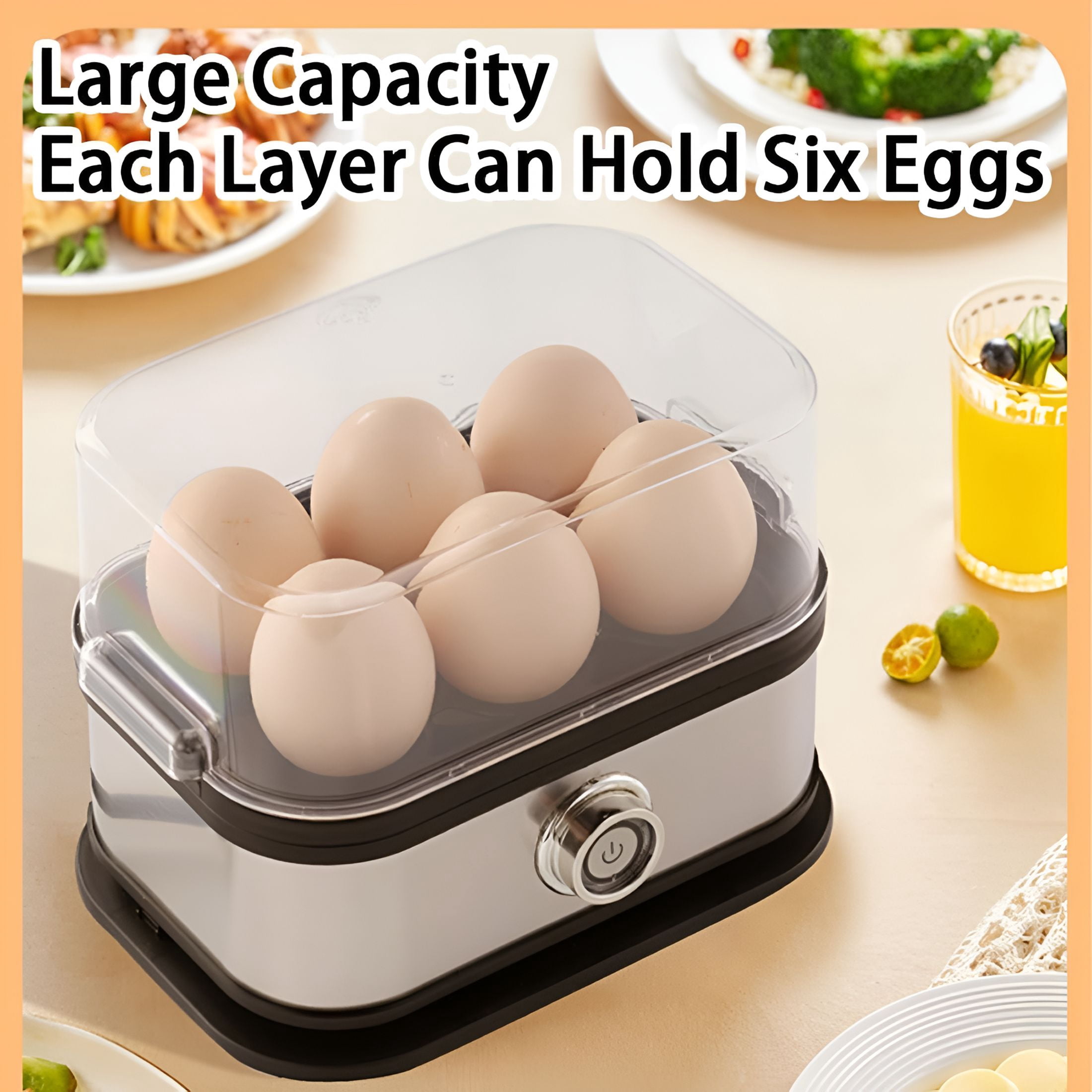HIBIBUD Smart Egg Cooker with Auto Shut,Rapid Egg Cooker Electric 6 Eggs Capacity,Hard,Medium,Soft Boiled Egg Poacher,Egg Steamer,Multi-Function,Knob Controlled Auto Shut-Off Function
