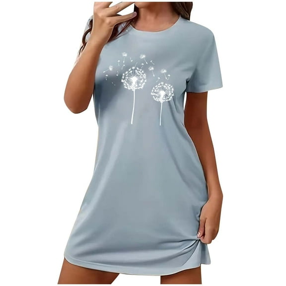 Levmjia Nightgowns For Women Sleepwear Short Sleeve Soft Summer Sleep Dress Comfortable Loose Fit Casual Pajama Print Oversized Nightshirt for Home Relaxing Gift