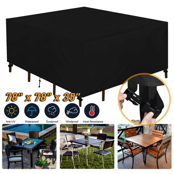 SHELTUSE Square Patio Table Cover - 78 L x 78 W x 35 H IN Waterproof Outdoor Patio Furniture Cover for Table, Chair and Sofa, Windproof & UV-Protection Patio Cover, Black