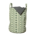 thumbnail image 1 of Aztec Laundry Bag, Vertical Borders with National Motifs Tribal Culture, Hamper Basket with Handles Drawstring Closure for Laundromats, 13" x 19", Reseda Green and Beige, by Ambesonne, 1 of 4