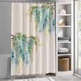 thumbnail image 5 of Teal Floral Shower Curtain, 72" x 72", Watercolor Teal Yellow Wisteria Linen Texture Waterproof Bathroom Curtain Washable Shower Curtain Set with 12 Hooks, 5 of 8