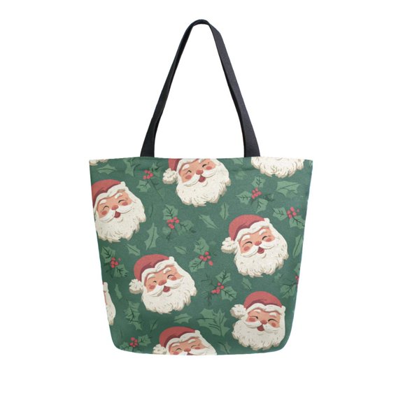 Large Opening Canvas Tote Bag Thickened Canvas Shopping Bag Commuter Handbag Multi-color Available Green Pattern Of Santa Claus