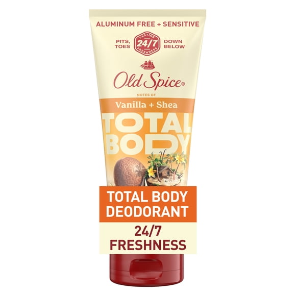 Old Spice Total Body Deodorant Aluminum Free Cream Vanilla + Shea, 24/7 Freshness From Pits to Toes and Down Below // Dermatologist Tested Full Body Deodorant
