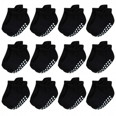 Hudson Baby Infant Boy Non-Skid No-Show Socks, Black, 4-6 Toddler