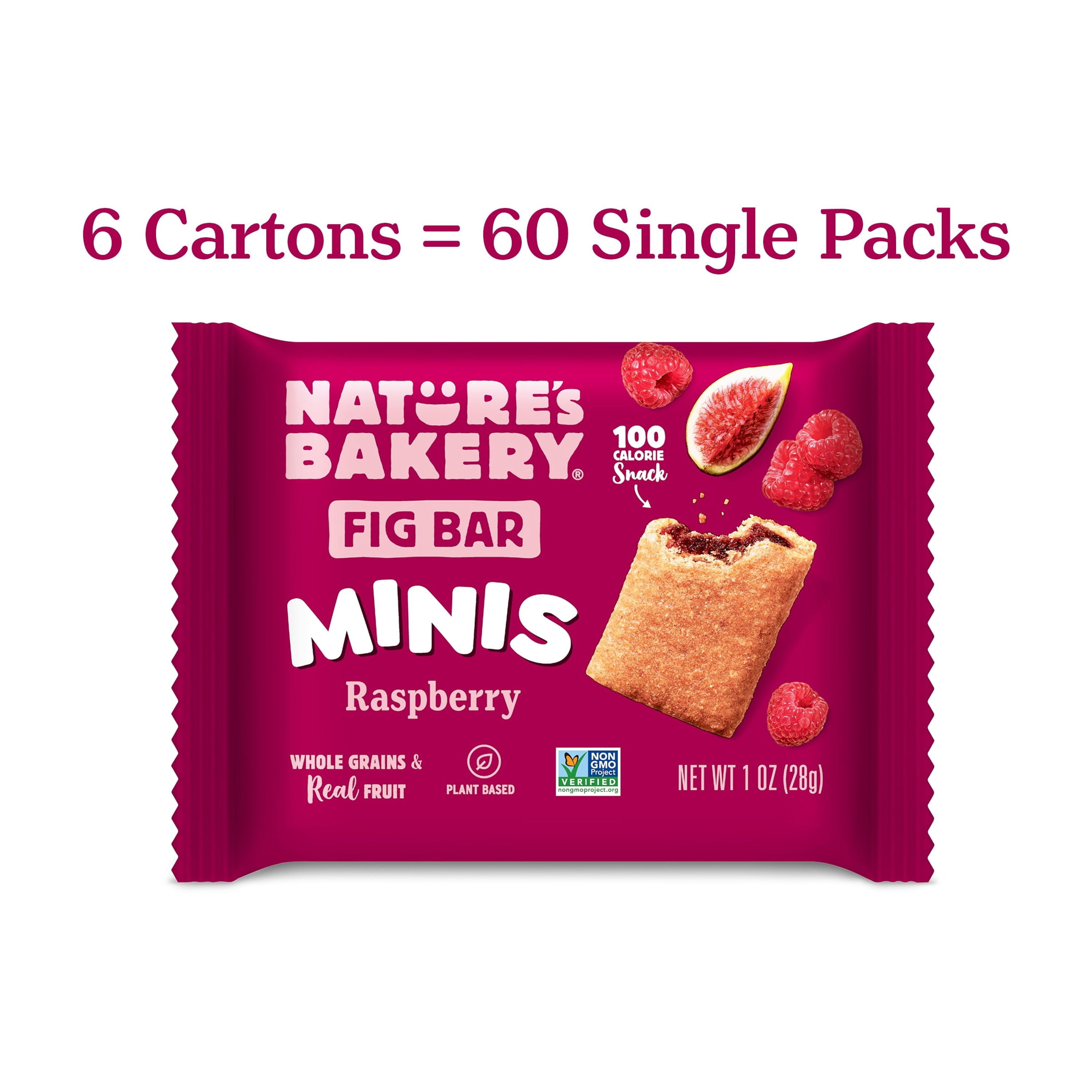 Nature's Bakery Raspberry Fig Bar Minis, 1 oz Snack Bars (60 Ct), Vegan, Non-GMO, Plant-Based
