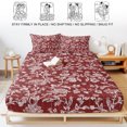 thumbnail image 5 of Cal.King Size Fitted Sheet Set - Botanical Rose Bud 3 Piece Bedding Sets 16" Deep Pocket Fitted Sheet with 2 Pillowcases, Vintage Burgundy Floral Leaves Farmhouse Brushed Microfiber Hotel Bed Sheets, 5 of 9