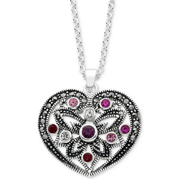 Marcasite & Crystal Heart Pendant Necklace (18)