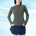 thumbnail image 2 of Dazajoo Women's Athletic Full Zip Lightweight Workout Jacket with Pockets Running Slim Fit Yoga Sportwear with Thumb Holes Limited Time Deal,Army Green,Free Size, 2 of 5