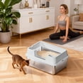 thumbnail image 4 of XXL Stainless Steel Cat Litter Box – High Sides with Lid, Semi-Enclosed, Leak-Proof, Odor Neutral, Non-Stick – for Large Cats, 23.6"x15.7"x10.6/8.7", 4 of 7
