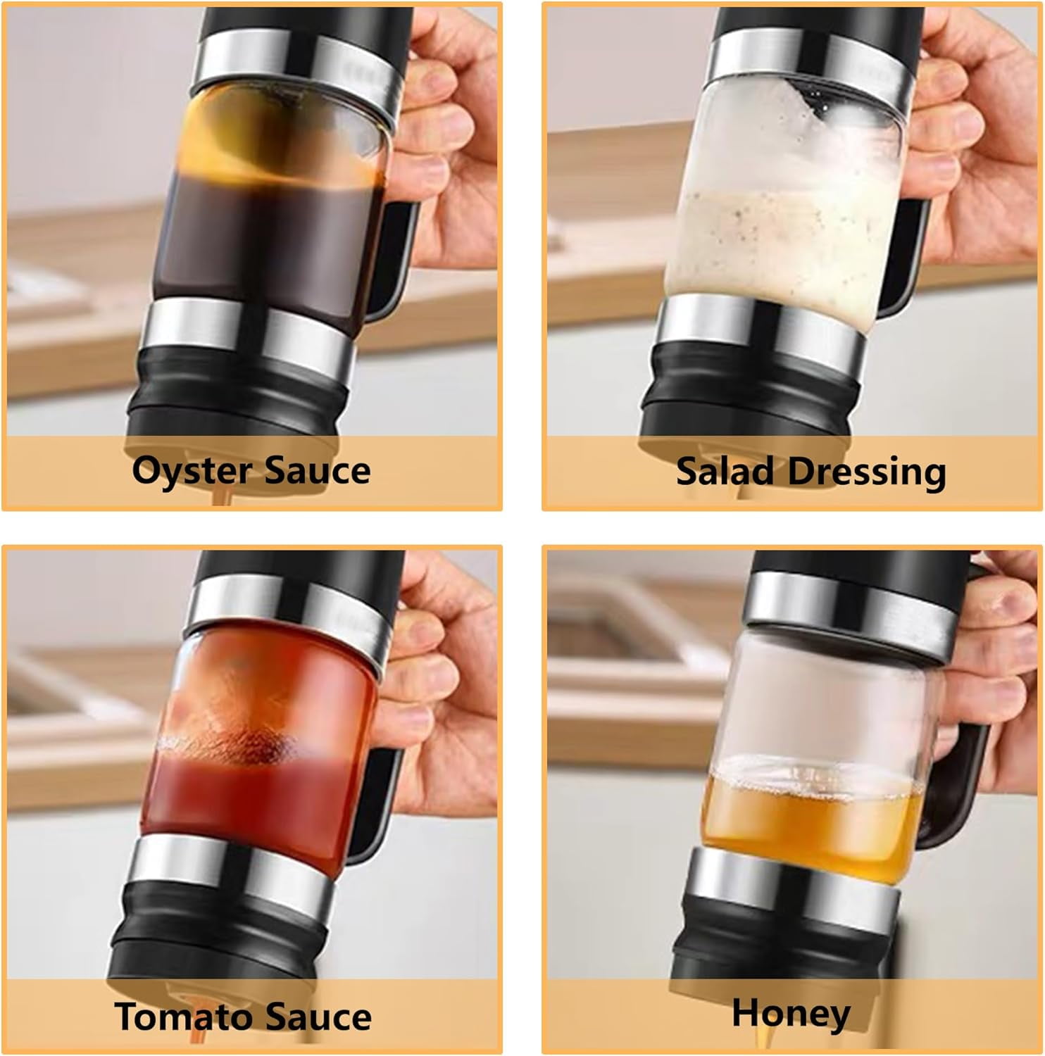 Glass Honey Dispenser Pot: 9 OZ Honey Dispenser No Drip with Handle, Maple Syrup Dispenser, Durable Clear Honey Jar with Silicone Base, Honey Pot for Coffee or Tea (Black)