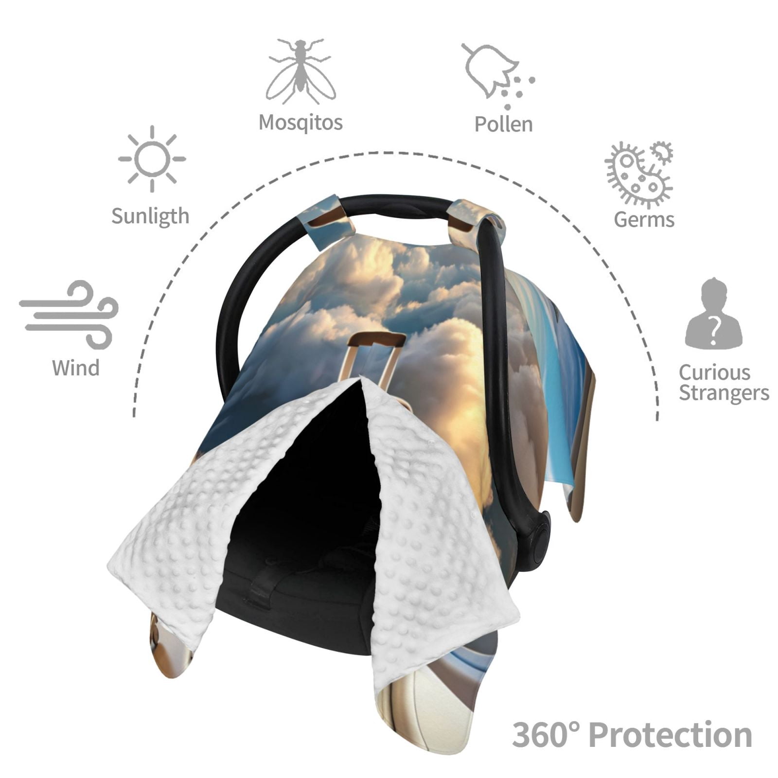 Car Seat Cover Baby - Sunset Airplane Travel View Breathable Infant Car Seat Cover for Baby Carseat, Lightweight Comfort Baby Essentials Must Haves Newborn Stuff for Girl Boy