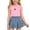 Pink, variant on Girl's 2 Piece Outfits Summer Trendy Cute Cherry Crew Neck Vest Top and Embroidery Elastic Waist Pleated Denim Skort Set White 4-5Y
