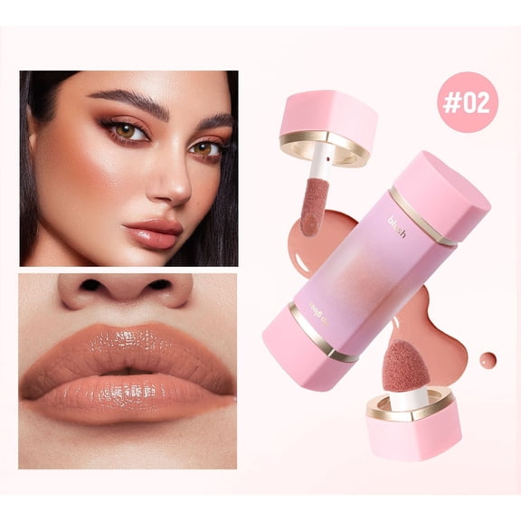 Lip and Cheek Blush, Liquid Powder Blush, Double-Ended Matte Blusher for Natural Look, Long-Lasting Highly Pigmented Makeup Accessory