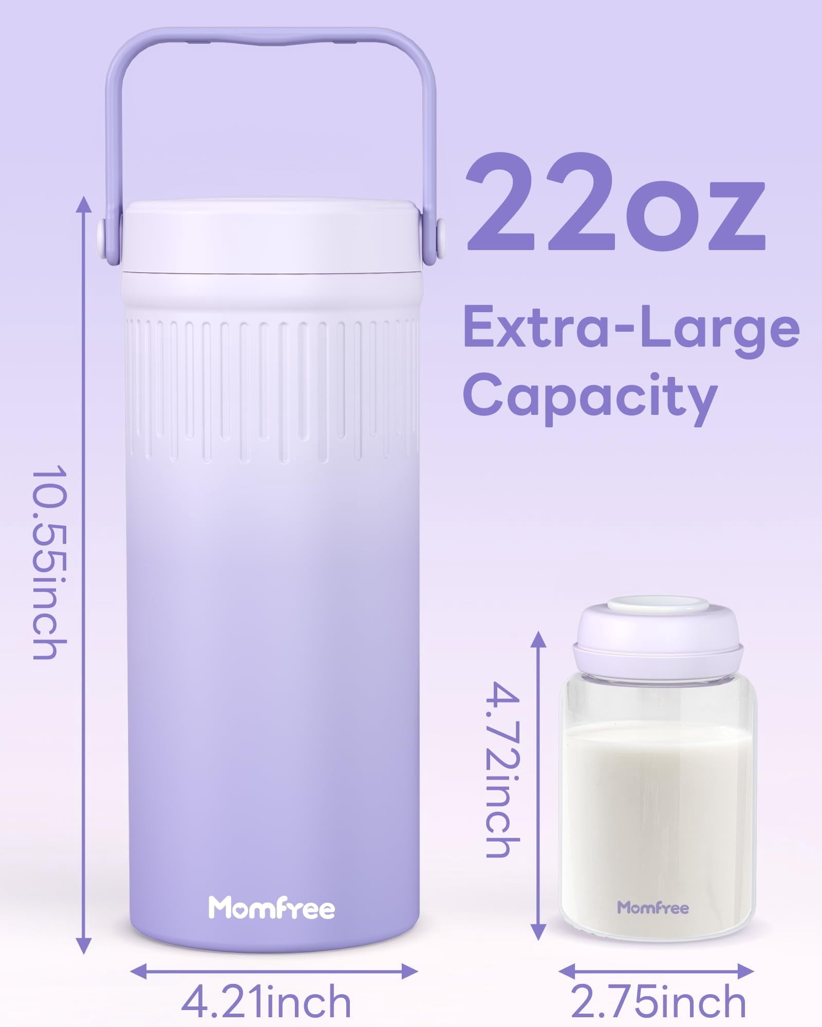 Momfree 22oz Breast Milk Cooler for Breastmilk Storage–360°Cooling Keeps Milk Fresh 24H,Portable Breastmilk Chiller with 2 BPA-Free Bottles, Leak-Proof,304 Stainless Steel,for Travel & Work