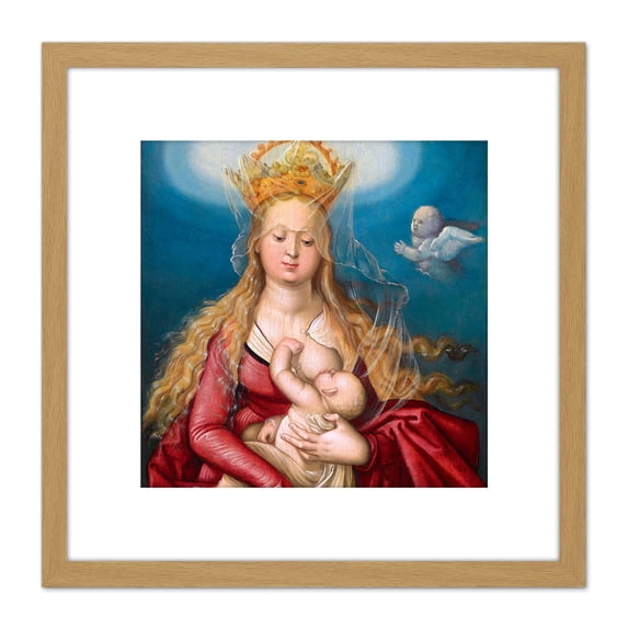 Baldung Virgin Queen Suckling Christ Painting 8X8 Inch Square Wooden Framed Wall Art Print Picture with Mount