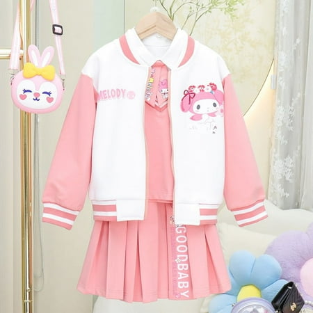 

Anime Sanrios My Melody Kuromi Kawaii Autumn Winter Girl Three-Piece Kids Suit Jk Pleated Skirt Shirt Jacket Set Toddler Clothes