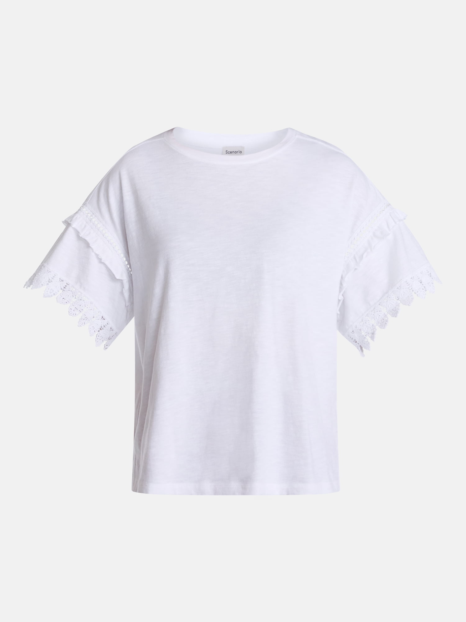 Scenario Women's Lace Trim Tee with Short Sleeves, Size XS-XXXL