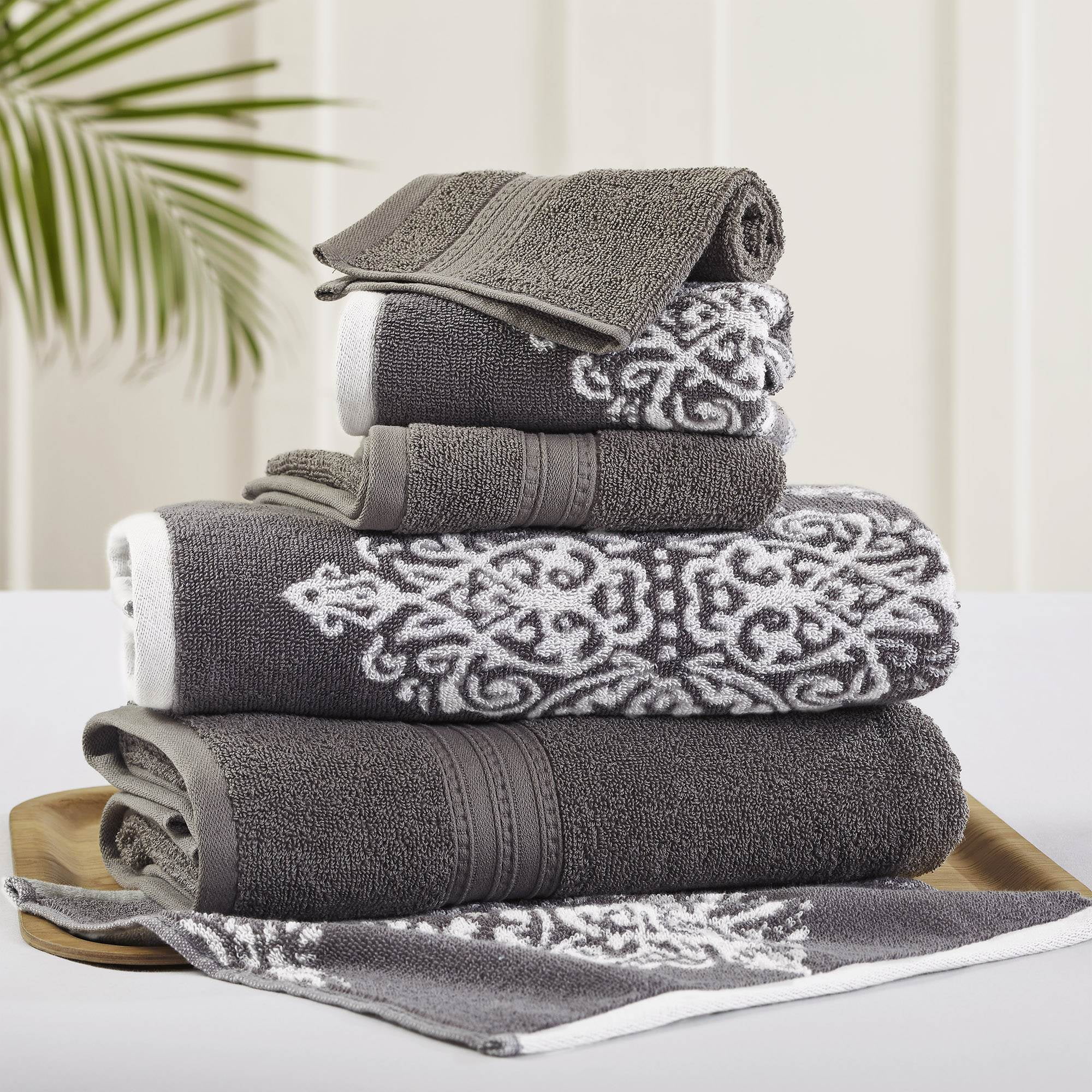 6 Piece Reversible Yarn Dyed Jacquard Towel Set, Artesia Damask