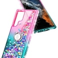 thumbnail image 5 of Compatible with Samsung Galaxy S24 Ultra Case with Tempered Glass Screen Protector, Ring Holder/Wrist Strap, Nagebee Glitter Liquid Floating Waterfall Cute Phone Cover (Pink/Aqua), 5 of 6