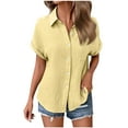 thumbnail image 5 of WRKEKC Short Sleeve Shirts for Women, Summer T-Shirts for Women, Women's Trendy Solid Color Button-Up Rolled Short Sleeve Turndown Collar Blouse Tops, 5 of 8